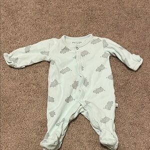 Petit Lem Light Blue Baby Footie with Hippo Print
